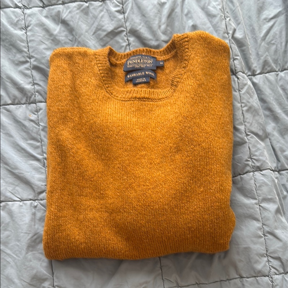 Pendleton Mustard Yellow 100% Wool Crewneck Sweater Soft Knit